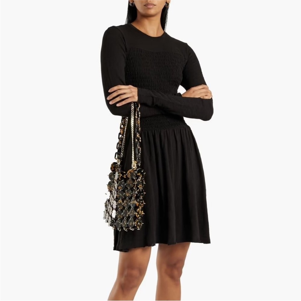 ATM Anthony Thomas Melillo Black Smocked-Waist Long Sleeve Dress